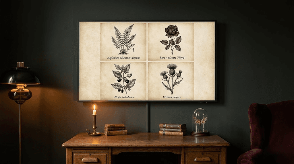 Dark Botanical Frame TV mockup